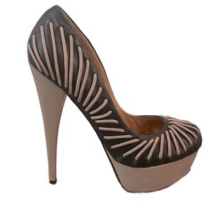 L.A.M.B Holiday black and tan platform stilettos